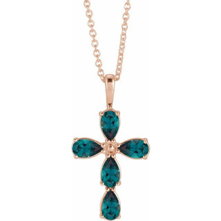14K Rose Lab-Grown Alexandrite Cross 16-18" Necklace