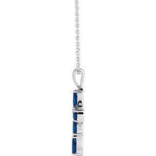 Sterling Silver Natural Blue Sapphire Cross 16-18" Necklace