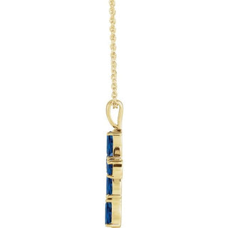 14K Yellow Lab-Grown Blue Sapphire Cross 16-18" Necklace