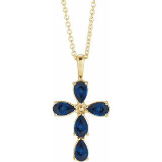 14K Yellow Natural Blue Sapphire Cross 16-18" Necklace