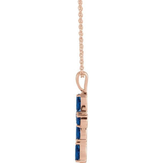 14K Rose Natural Blue Sapphire Cross 16-18" Necklace