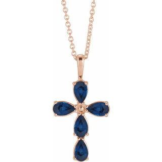 14K Rose Lab-Grown Blue Sapphire Cross 16-18" Necklace
