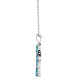 Platinum Natural Blue Zircon Cross 16-18" Necklace