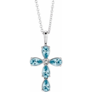Platinum Natural Blue Zircon Cross 16-18" Necklace