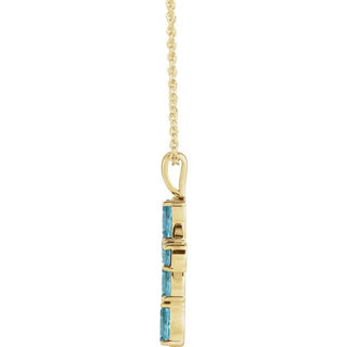 14K Yellow Natural Blue Zircon Cross 16-18" Necklace