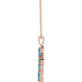 14K Rose Natural Blue Zircon Cross 16-18" Necklace