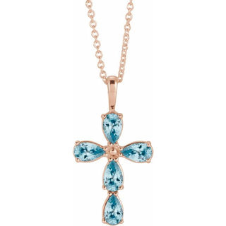 14K Rose Natural Blue Zircon Cross 16-18" Necklace