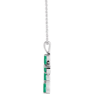 Platinum Natural Emerald Cross 16-18" Necklace