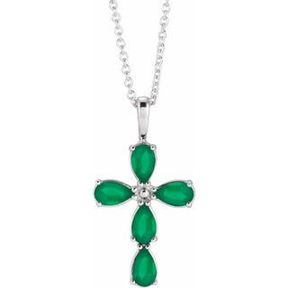 Platinum Lab-Grown Emerald Cross 16-18" Necklace