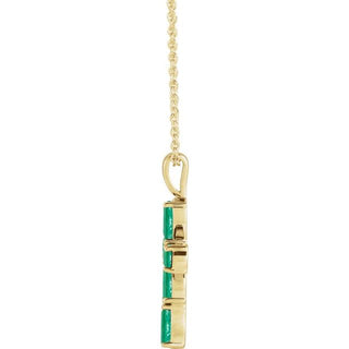14K Yellow Lab-Grown Emerald Cross 16-18" Necklace