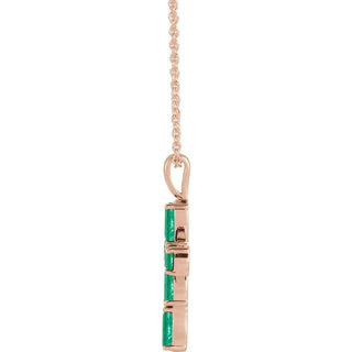14K Rose Lab-Grown Emerald Cross 16-18" Necklace