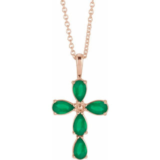 14K Rose Natural Emerald Cross 16-18" Necklace