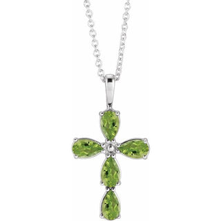 Sterling Silver Natural Peridot Cross 16-18" Necklace