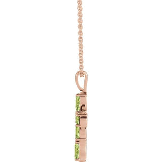 14K Rose Natural Peridot Cross 16-18" Necklace