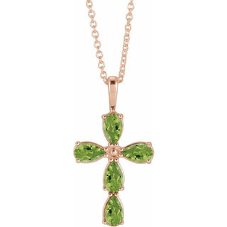 14K Rose Natural Peridot Cross 16-18" Necklace