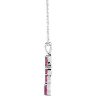Sterling Silver Natural Pink Tourmaline Cross 16-18" Necklace
