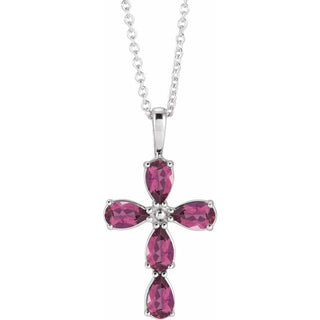 Sterling Silver Natural Pink Tourmaline Cross 16-18" Necklace