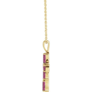 14K Yellow Natural Pink Tourmaline Cross 16-18" Necklace