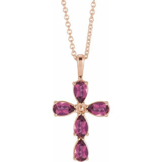 14K Rose Natural Pink Tourmaline Cross 16-18" Necklace