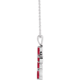 14K White Lab-Grown Ruby Cross 16-18" Necklace