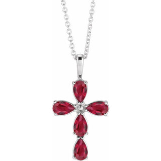 14K White Natural Ruby Cross 16-18" Necklace