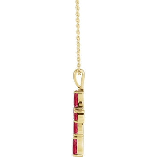 14K Yellow Natural Ruby Cross 16-18" Necklace