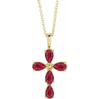 14K Yellow Natural Ruby Cross 16-18" Necklace