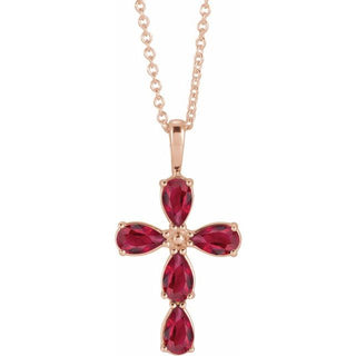 14K Rose Lab-Grown Ruby Cross 16-18" Necklace