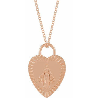 14K Rose Miraculous Mary Heart 16-18" Necklace