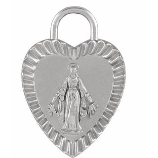 14K White 20x13.9 mm Miraculous Mary Heart Pendant