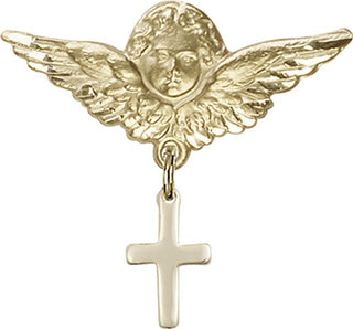 14kt Gold Filled Large Angel w/Wings Cross Baby Badge