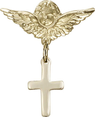 14kt Gold Filled Small Angel w/Wings Cross Baby Badge