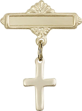 14kt Gold Polished Badge Pin Cross Baby Badge