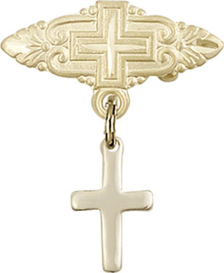 14kt Gold Badge Pin With Cross Cross Baby Badge