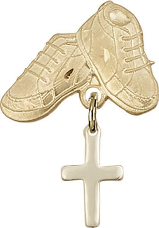 14kt Gold Baby Boots Cross Baby Badge