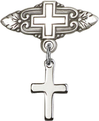 Sterling Silver Badge Pin With Cross Cross Baby Badge