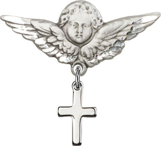 Sterling Silver Large Angel w/Wings Cross Baby Badge