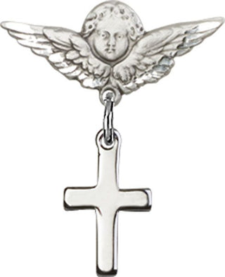 Sterling Silver Small Angel w/Wings Cross Baby Badge
