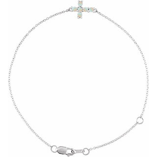 14K White Natural White Opal Sideways Cross 6 1/2-7 1/2" Bracelet