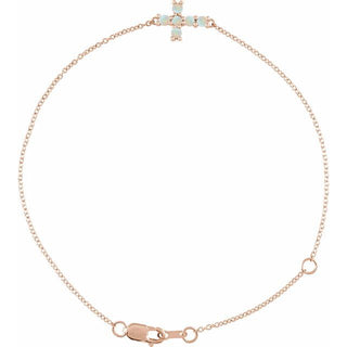14K Rose Natural White Opal Sideways Cross 6 1/2-7 1/2" Bracelet