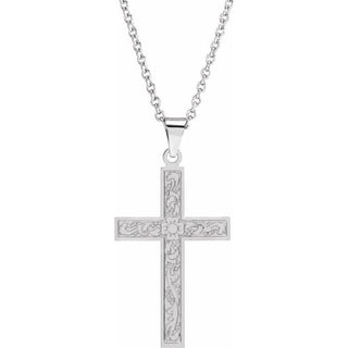 14K White 28x18 mm Cross 18" Necklace