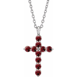 Platinum Natural Mozambique Garnet Cross 16-18" Necklace