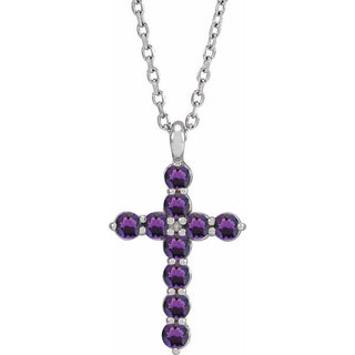 Sterling Silver Natural Amethyst Cross 16-18" Necklace
