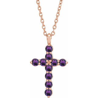 14K Rose Natural Amethyst Cross 16-18" Necklace