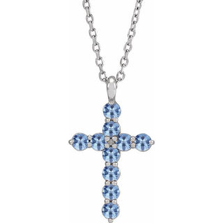 Sterling Silver Natural Aquamarine Cross 16-18" Necklace
