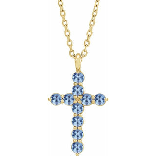 14K Yellow Natural Aquamarine Cross 16-18" Necklace
