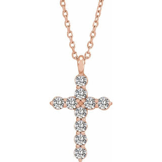 14K Rose 1/3 CTW Natural Diamond Cross 16-18" Necklace