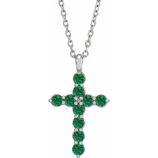 Sterling Silver Natural Emerald Cross 16-18" Necklace