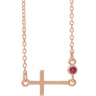 14K Rose Natural Pink Tourmaline Sideways Cross 16-18" Necklace