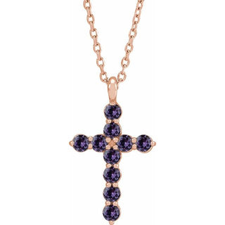 14K Rose Natural Alexandrite Cross 16-18" Necklace